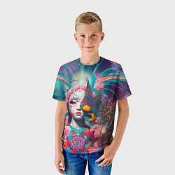 Футболка детская Japanese girl with a bird - irezumi, цвет: 3D-принт — фото 2