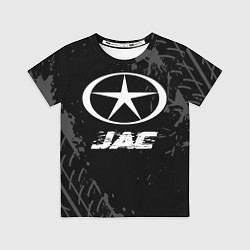 Футболка детская JAC speed на темном фоне со следами шин, цвет: 3D-принт