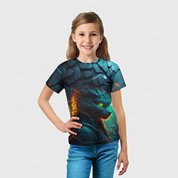 Футболка детская Кот из разломленных неоновых плит, цвет: 3D-принт — фото 2