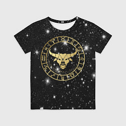 Футболка детская Телец золотой на звездном небе, цвет: 3D-принт