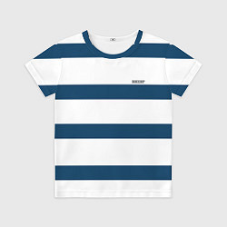 Футболка детская Бело-синий полосатый узор, цвет: 3D-принт