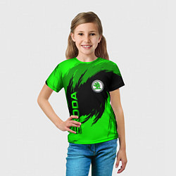 Футболка детская Шкода - зеленые штрихи, цвет: 3D-принт — фото 2