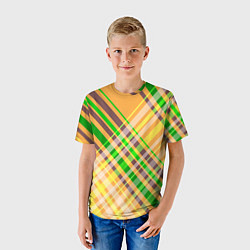 Футболка детская Желто-зеленый геометрический ассиметричный узор, цвет: 3D-принт — фото 2