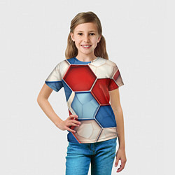 Футболка детская Большие белые синие красные плиты, цвет: 3D-принт — фото 2