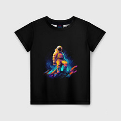 Футболка детская Неоновый космонавт на луне, цвет: 3D-принт