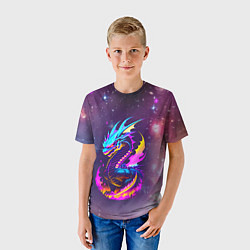 Футболка детская Space dragon - neon glow - neural network, цвет: 3D-принт — фото 2