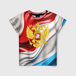 Футболка детская Герб России на фоне флага, цвет: 3D-принт