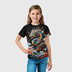 Футболка детская Дракон на волнах в японском стиле арт, цвет: 3D-принт — фото 2