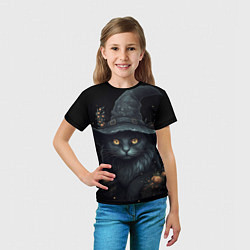 Футболка детская Черный кот в шляпе, цвет: 3D-принт — фото 2