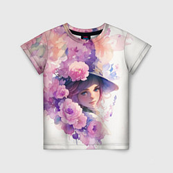 Футболка детская Девушка в цветочной шляпе, цвет: 3D-принт