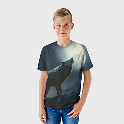 Футболка детская Волк воющий на Луну, цвет: 3D-принт — фото 2