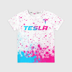 Футболка детская Tesla neon gradient style: символ сверху, цвет: 3D-принт
