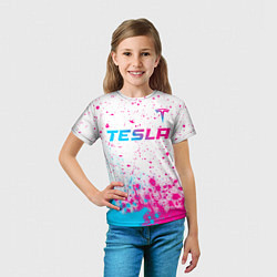 Футболка детская Tesla neon gradient style: символ сверху, цвет: 3D-принт — фото 2