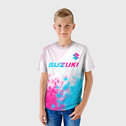 Футболка детская Suzuki neon gradient style: символ сверху, цвет: 3D-принт — фото 2