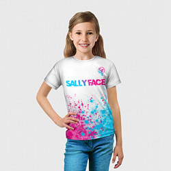 Футболка детская Sally Face neon gradient style: символ сверху, цвет: 3D-принт — фото 2