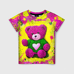 Футболка детская Розовый мишка в вязаном свитере, цвет: 3D-принт