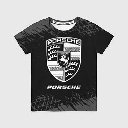 Футболка детская Porsche speed на темном фоне со следами шин, цвет: 3D-принт