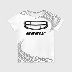 Футболка детская Geely speed на светлом фоне со следами шин, цвет: 3D-принт