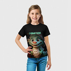 Футболка детская С новым годом зеленого дракона, цвет: 3D-принт — фото 2
