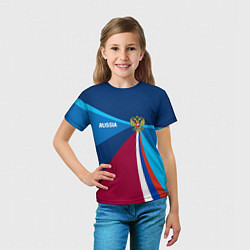 Футболка детская Герб и триколор России с геометрией, цвет: 3D-принт — фото 2