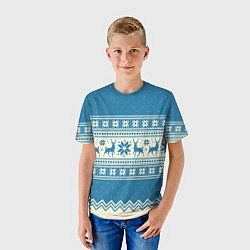 Футболка детская Sweater with deer on a blue background, цвет: 3D-принт — фото 2
