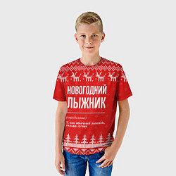 Футболка детская Новогодний лыжник: свитер с оленями, цвет: 3D-принт — фото 2