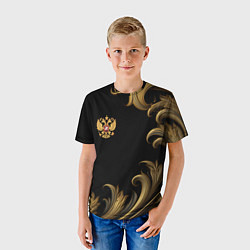 Футболка детская Герб России и золотистый узор, цвет: 3D-принт — фото 2