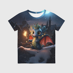 Футболка детская Маленький дракон на фоне замка, цвет: 3D-принт