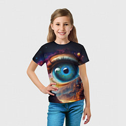 Футболка детская Голубой глаз в небе над домами на вершине горы, цвет: 3D-принт — фото 2
