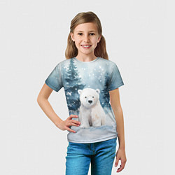 Футболка детская Белый медвежонок в лесу, цвет: 3D-принт — фото 2