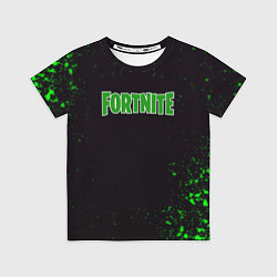 Футболка детская Fortnite зеленый краски лого, цвет: 3D-принт