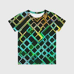 Футболка детская Жёлто-синие квадраты на чёрном фоне, цвет: 3D-принт