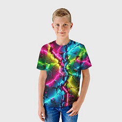 Футболка детская Трещина - неон, цвет: 3D-принт — фото 2