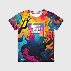 Футболка детская GTA 6 logo яркий неоновый камуфляжный стиль, цвет: 3D-принт