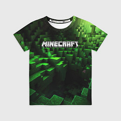 Футболка детская Minecraft logo зеленые кубики, цвет: 3D-принт