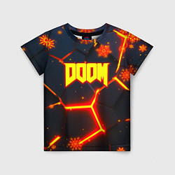 Футболка детская Doom плиты лого в огне, цвет: 3D-принт