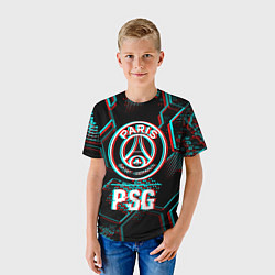 Футболка детская PSG FC в стиле glitch на темном фоне, цвет: 3D-принт — фото 2