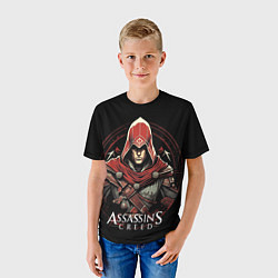 Футболка детская Assassins creed в красном капюшоне, цвет: 3D-принт — фото 2