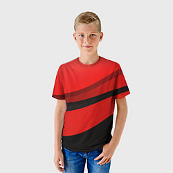 Футболка детская Объемные волны абстракции и геометрии черно-красны, цвет: 3D-принт — фото 2