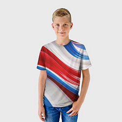 Футболка детская Объемные волны абстракции красно-сине-белые, цвет: 3D-принт — фото 2