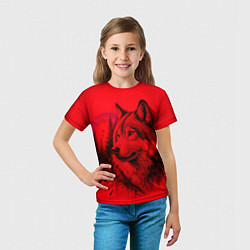 Футболка детская Рисунок волка на красном, цвет: 3D-принт — фото 2