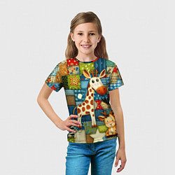 Футболка детская Жираф и компания - пэчворк нейросеть, цвет: 3D-принт — фото 2