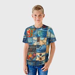 Футболка детская Vanguard denim patchwork - ai art, цвет: 3D-принт — фото 2