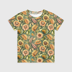 Футболка детская Желтые подсолнухи и пшеница, цвет: 3D-принт