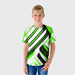 Футболка детская Чёрно-зелёные полосы на белом фоне, цвет: 3D-принт — фото 2