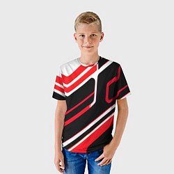 Футболка детская Бело-красные линии на чёрном фоне, цвет: 3D-принт — фото 2