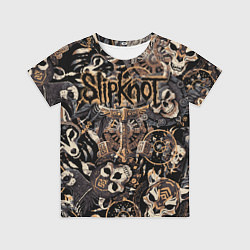 Футболка детская Slipknot на фоне масок черепов животных, цвет: 3D-принт
