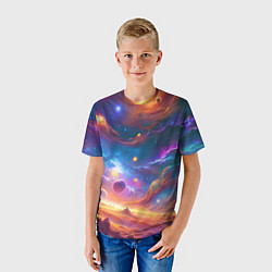 Футболка детская Космический пейзаж яркий с галактиками, цвет: 3D-принт — фото 2