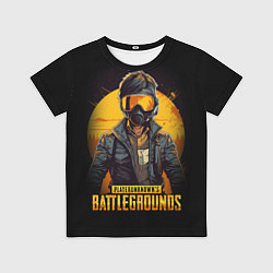 Детская футболка PUBG игрок на закате черный фон