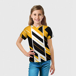 Футболка детская Black and yellow stripes on a white background, цвет: 3D-принт — фото 2